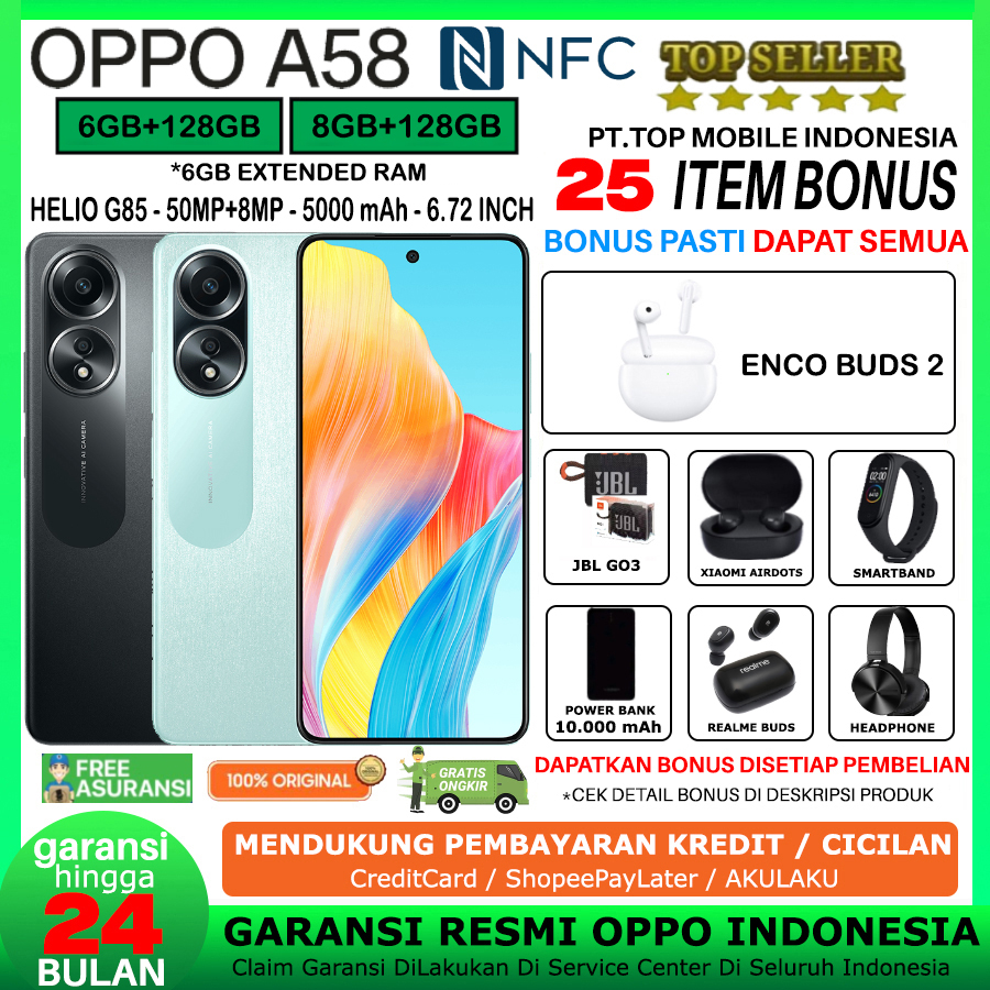 OPPO A58 NFC &amp; A60 8/256 8/128 6/128 GB RAM 8GB 6GB ROM 256GB 128GB GARANSI RESMI