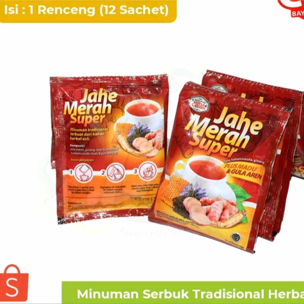

3 RENCENG JAHE MERAH RATU LEBAH SUPER PLUS MADU DAN GULA MERAH / JAHE HERBAL RATU LEBAH