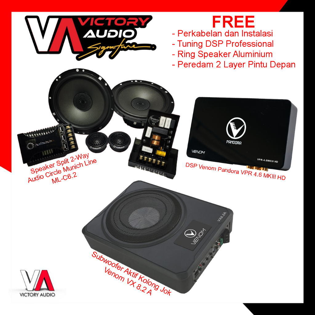 FREE INSTALASI - Paket Audio Mobil VICTORY SIGNATURE 4 - Speaker Split 2-Way Audio Circle Munich Lin