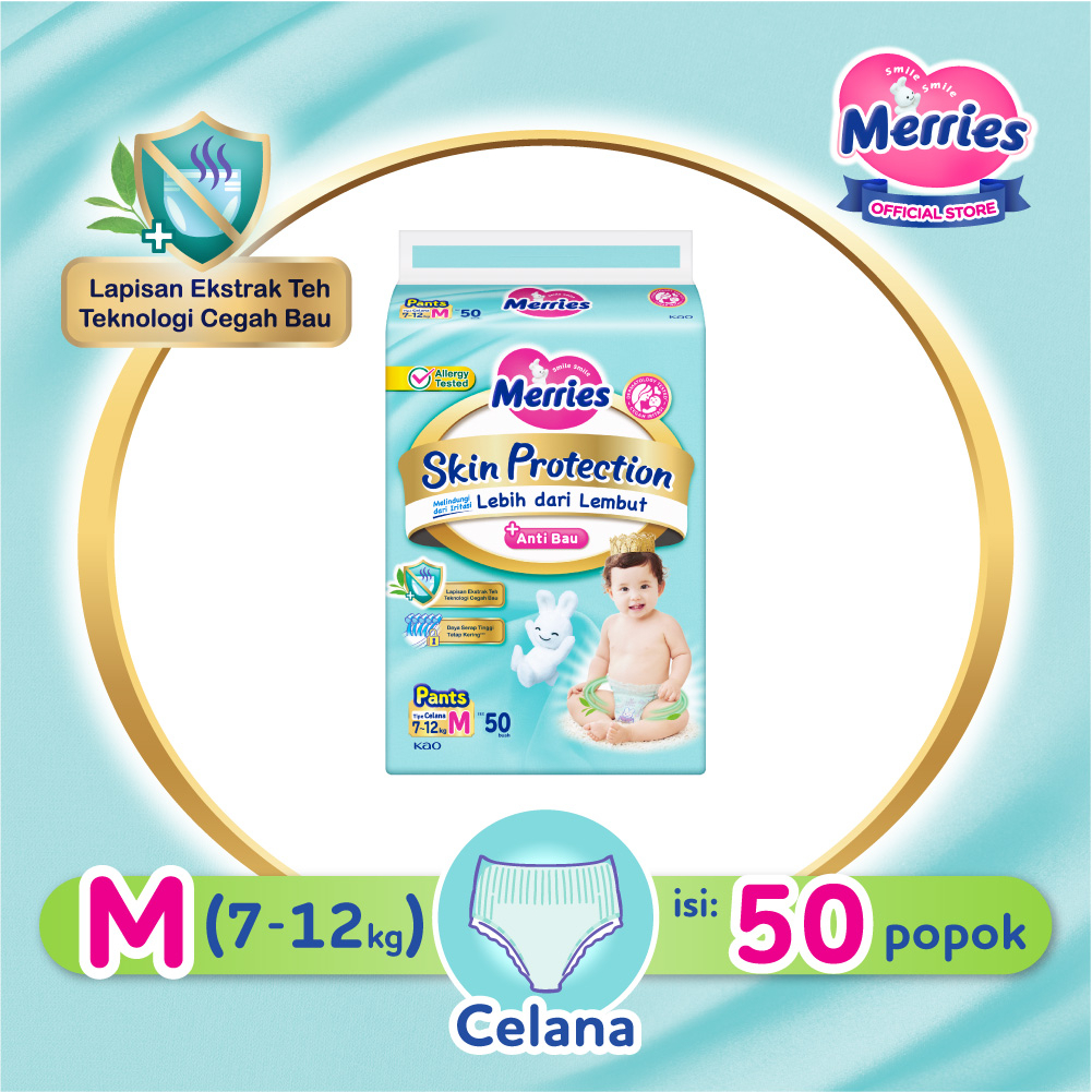 Merries Skin Protection Popok bayi Celana M 50 - Perlengkapan Bayi Dengan Ekstrak Daun Teh Alami
