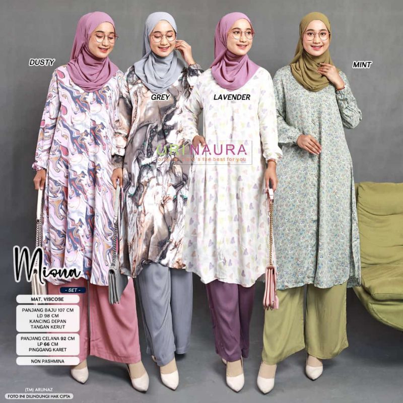 ORI NAURA | Miona One Set Long Tunik Bahan Viscose Mix Rayon Twill