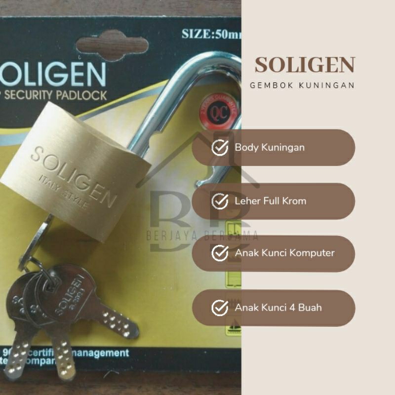 Gembok Kuningan Soligen Anti Karat Anti Maling 50 ML