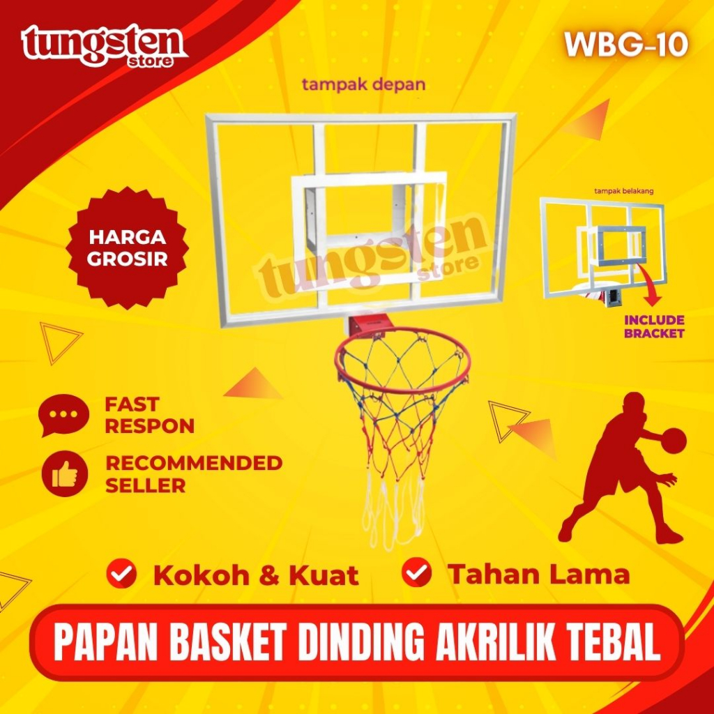 Papan Basket Akrilik, Ring Basket Dinding, Papan Ring Basket Tempel Tembok WBG-10