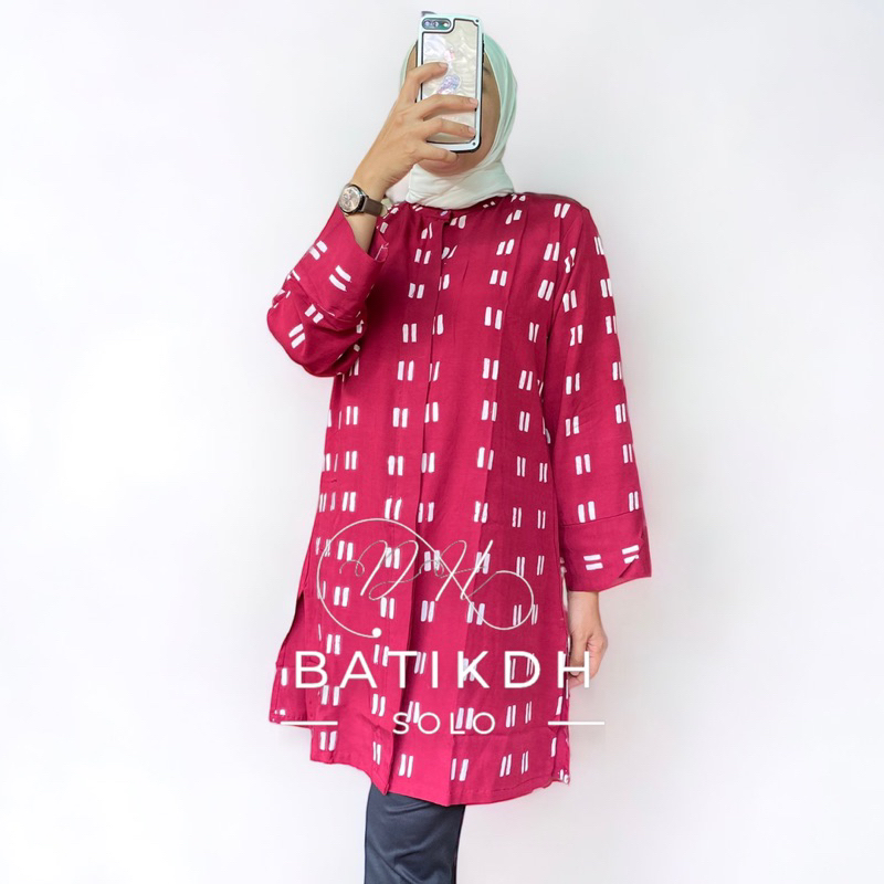 Tunik Batik Jumputan Handmade Bahan Rayon Cap Premium Solo Busui Full Kancing Depan Jumbo