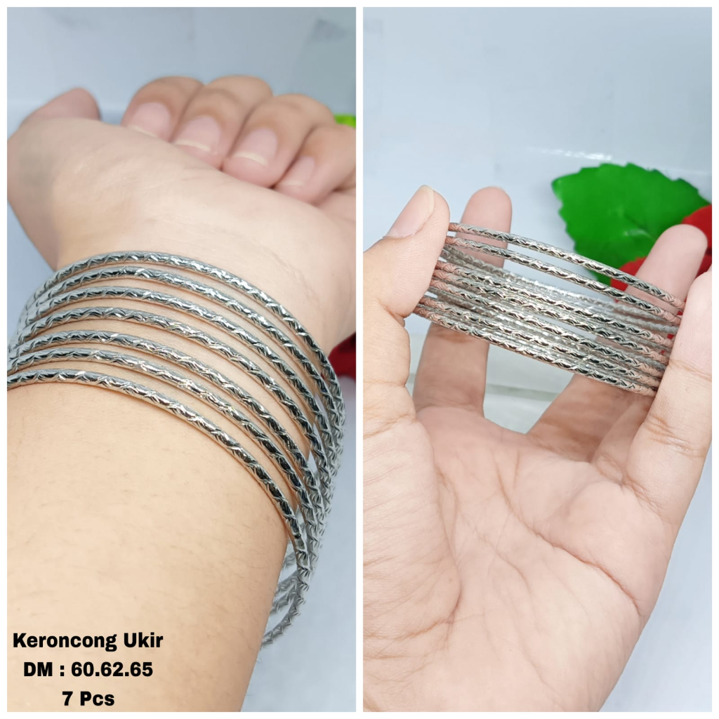 GELANG KERONCONG DEWASA TITANIUM UKIR SET 6pcs PERHIASAN WANITA TRENDY STYLE KOREA