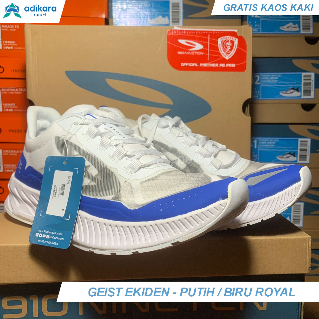 Sepatu Running Lari 910 Nineten Geist Ekiden - PUTIH/BIRU ROYAL