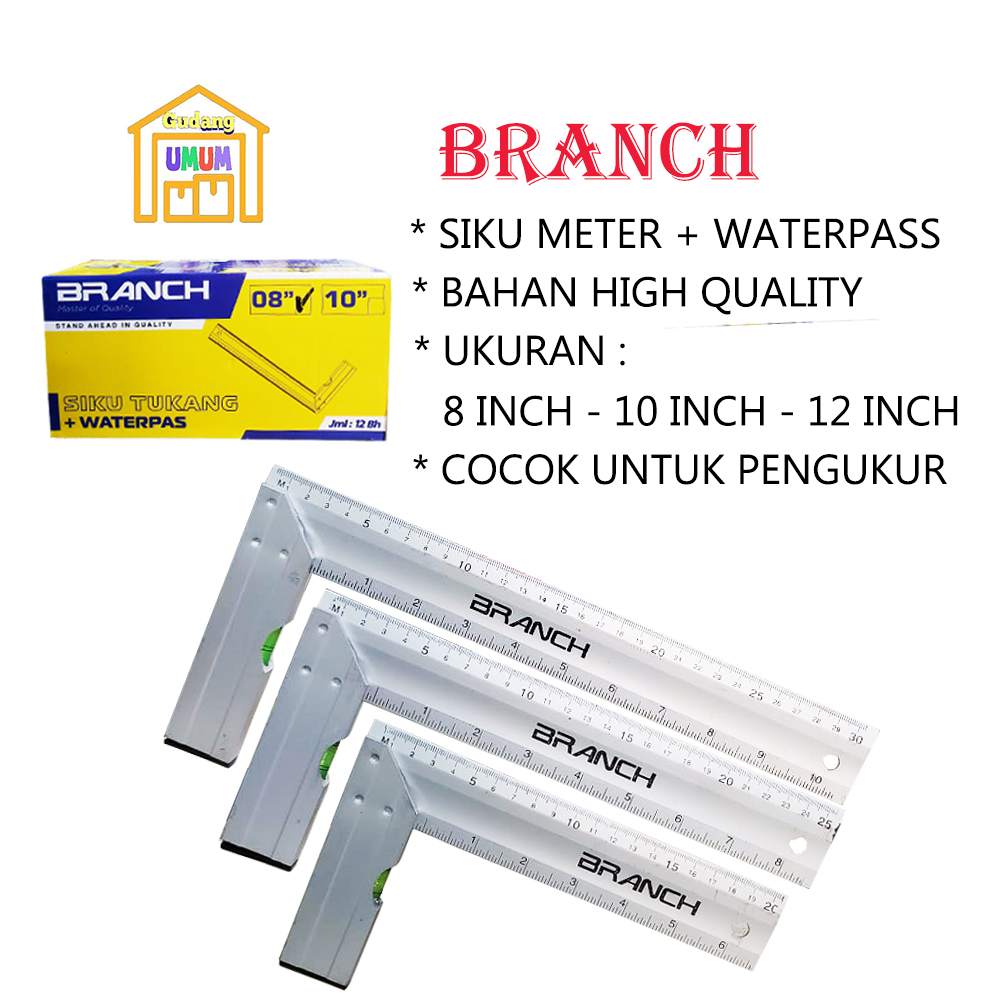Siku Tukang Waterpass Aluminium Branch Penggaris Meteran Aluminium
