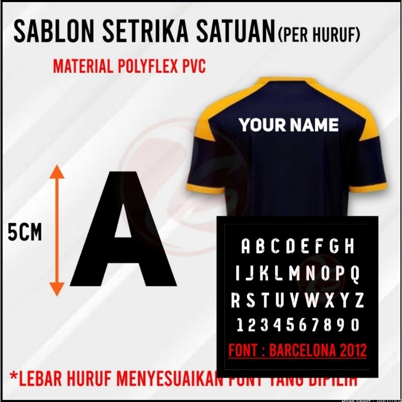Stiker huruf angka baju kaos tshirt sticker sablon poliflex satuan per huruf per nomor jasa cetak po