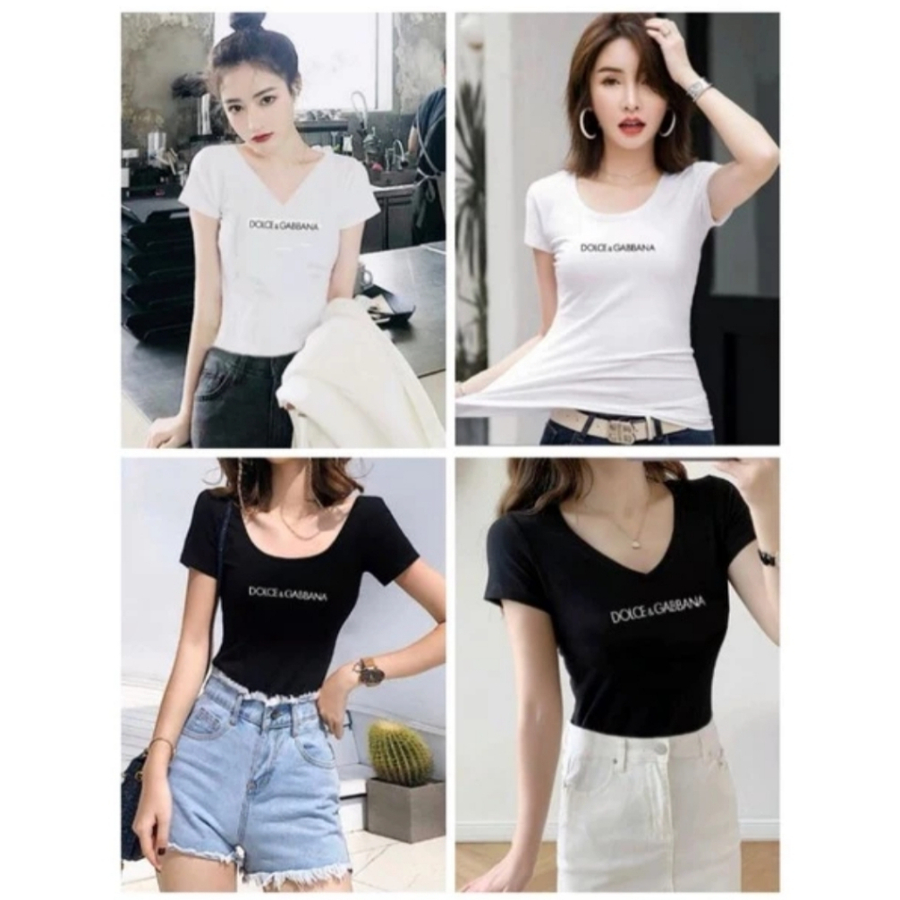 Kaos Wanita Import Premium Bodycon Strech (U Neck & V Neck)