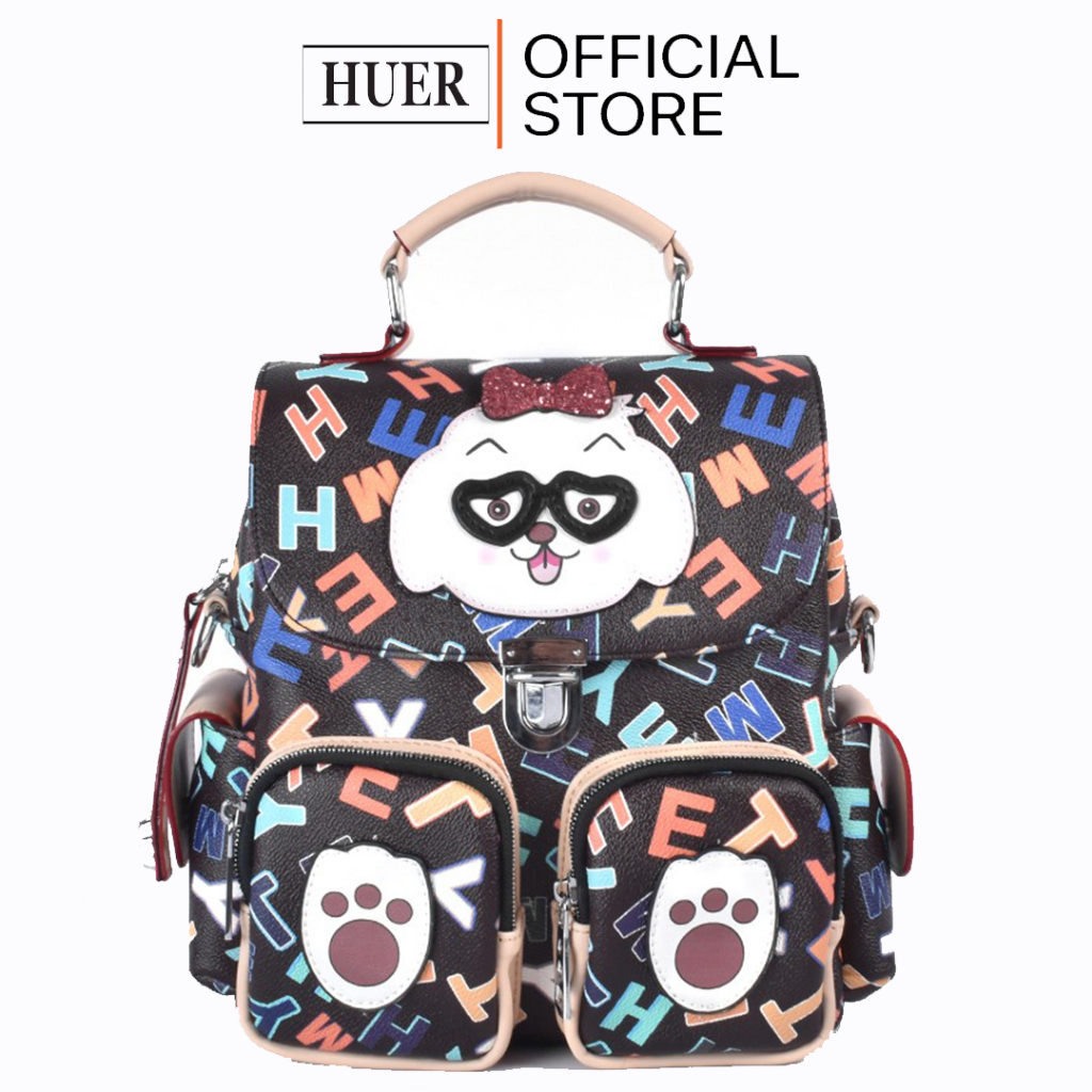 HUER ~ Tas Wanita Moredo Eye Theme Printed Backpack 9454-351Brown