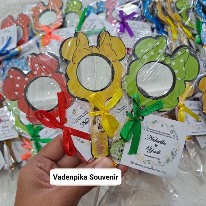 CERMIN | KACA MICKEY MOUSE WARNA MURAH KEMAS PLASTIK SOUVENIR NIKAHAN GRATIS KARTU UCAPAN TERIMAKASI