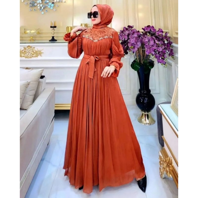 DIVA DRESS SHIMMER SILK MIX BRUKAT / DRESS SHIMMER SILK TERBARU / GAMIS SHIMMER SILK MODERN ELEGANT 