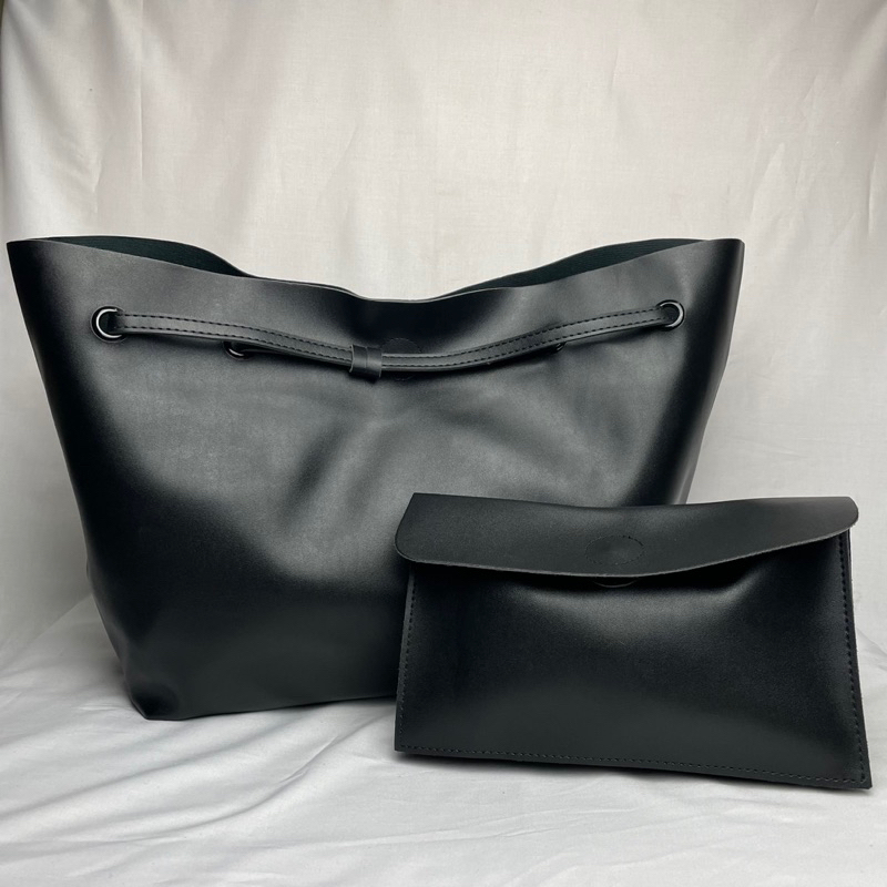 Tas bahu wanita /tote bag besar kulit + pouch import