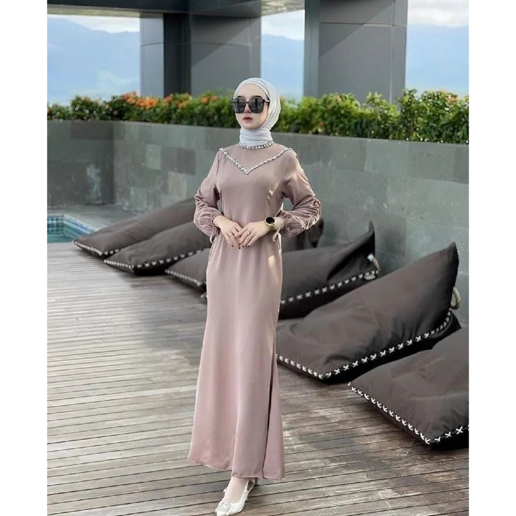 Jasmine Dres Longdress Muslim Korean Style Jumbo S M L XL XXL Bahan Licin Satin Silk Maxmara Premium