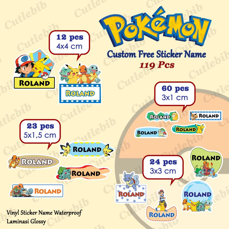 

Stiker Nama Anak Waterproof - Snoopy dan Pokemon