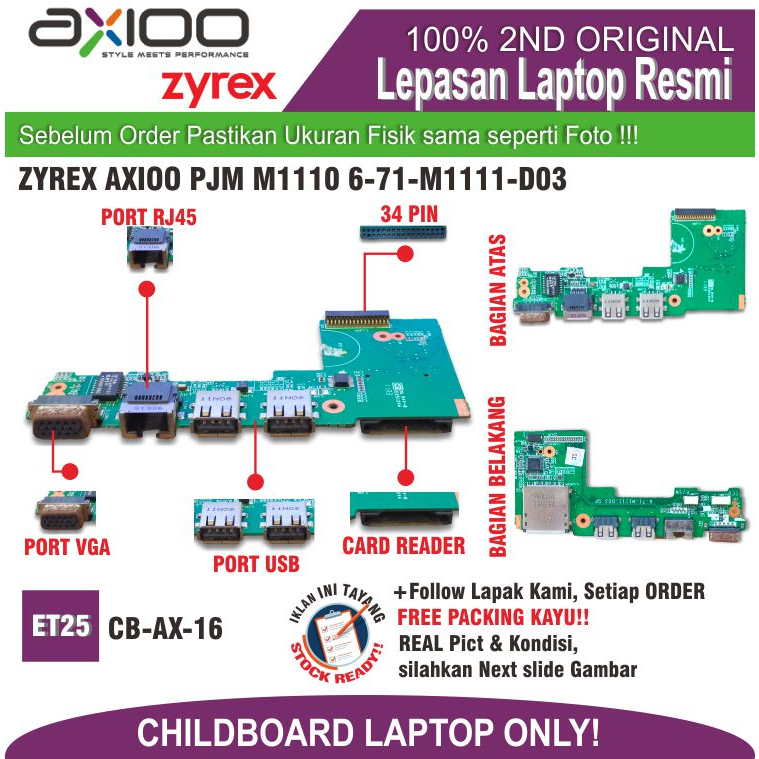 ET25 CB-AX-16 USB CHILDBOARD ZYREX AXIOO SMK MUGEN PJM M1110 6-71-M1111-D03