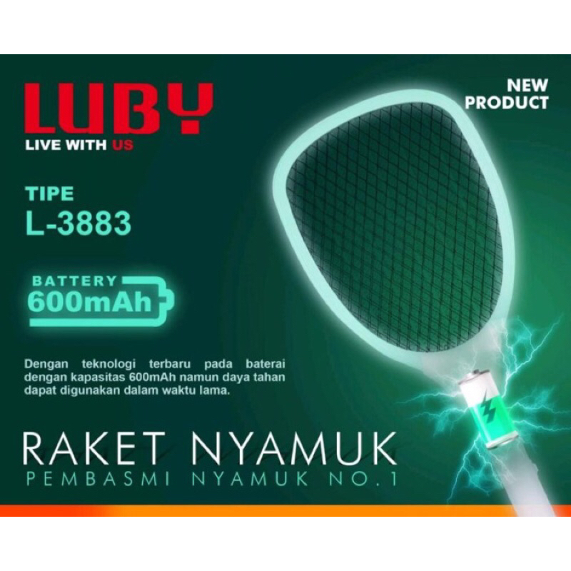 Raket Nyamuk LUBY L-3883 Raket Nyamuk LED plus Kabel Charge