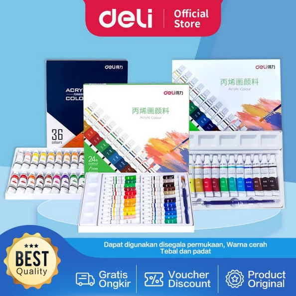 

Deli Acrylic Paint Cat Akrilik Anak 24 36 Warna Dapat Ditulis Di Kain