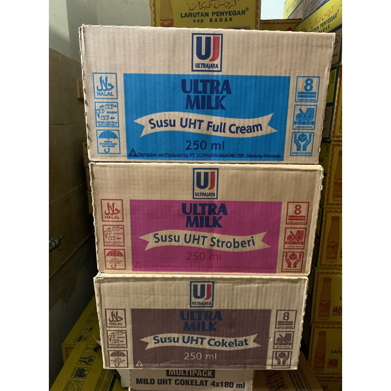 

Susu Ultra 250 ml (Juli 2025 ) Coklat / Strawberry - Full cream 1 dus isi 24 pcs