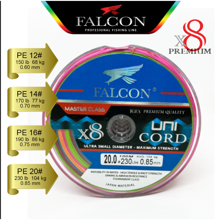 Senar PE X8 Falcon Uni Cord 100M connecting PE 12 sampai PE 20