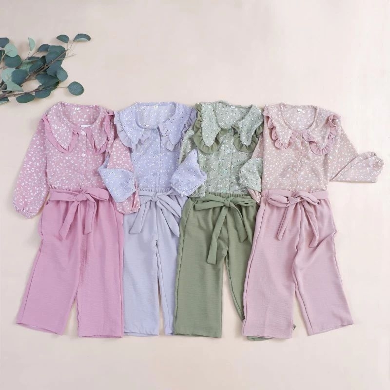 One Set Ameena Bahan Mango Crinkle / Setelan Crinkle Anak perempuan / One Set Gemes Anak Perempuan  