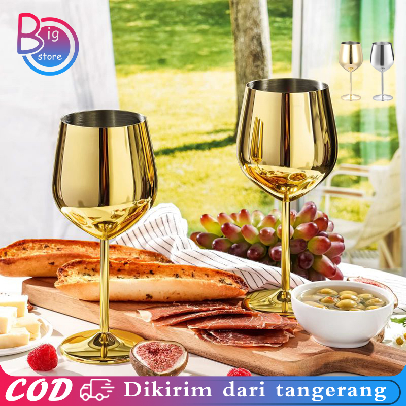 RAMADANSALE (COD) 520ML GELAS MINUM WINE STAINLESS STEEL RED WINE GLASS EMAS PERAK GELAS WINE GOBLET