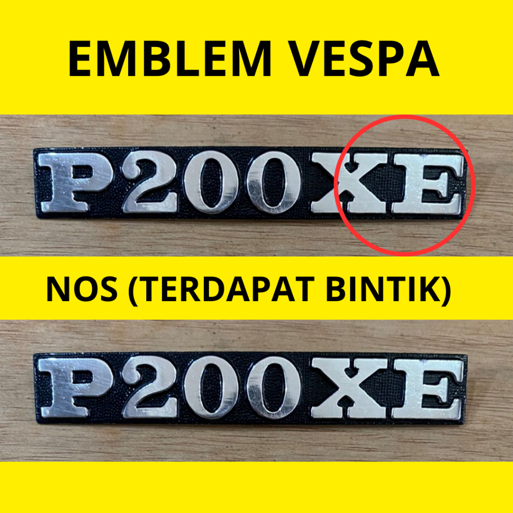 EMBLEM KECIL ALUMINIUM VESPA P 200 XE- EXCEL 200- PX 200 NOS LOSTPACK HARGA 1PCS J01