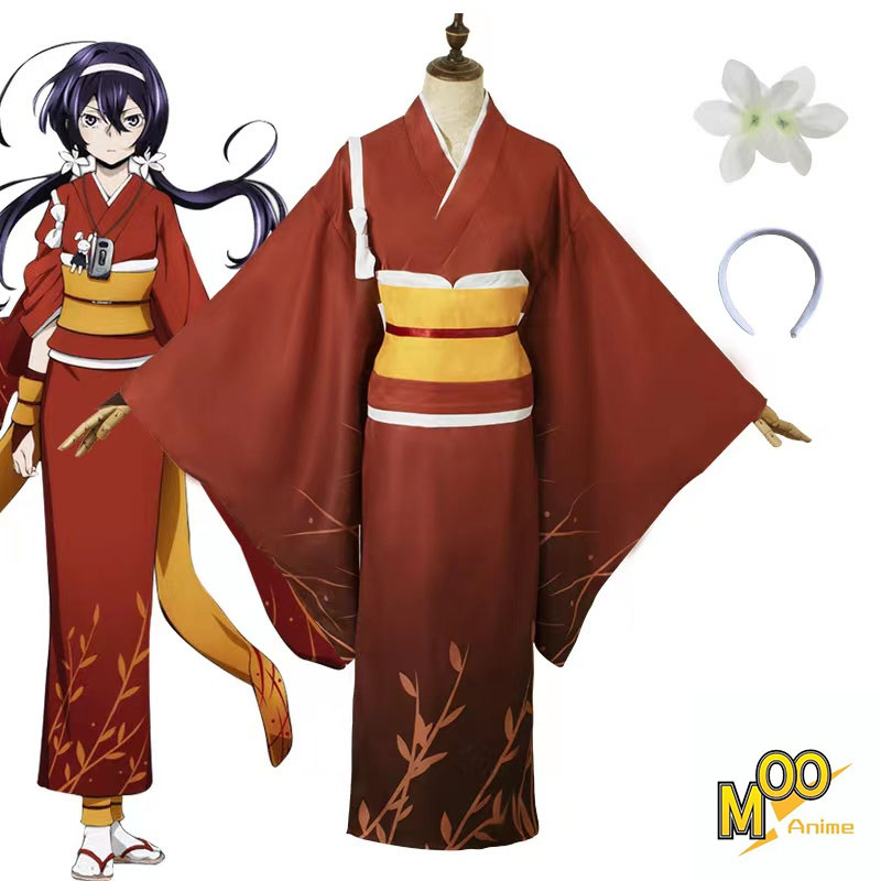 Bungo Stray Dogs cosplay costumes Izumi Kyouka cosplay Floral bathrobe kimono Set and wig
