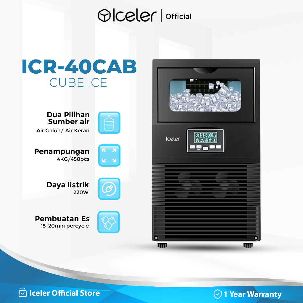 Iceler Mesin Pembuat Es Batu 40kg Perhari Iceler Ice Cube Maker untuk Cafe