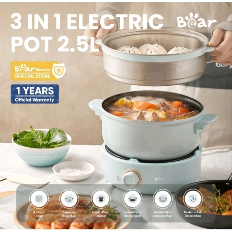 Bear 3in1 Electric Pot 2.5L. / Panci Electric Multifungsi