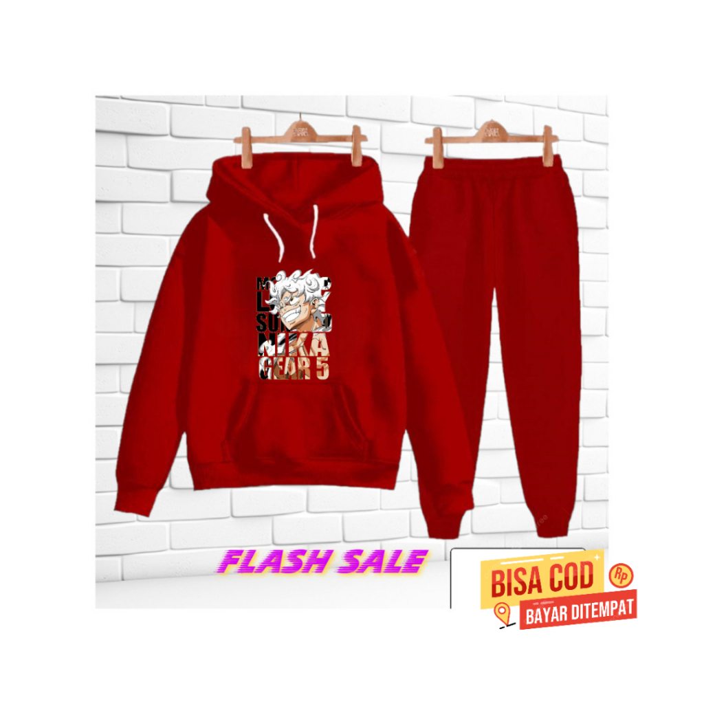 Baju Setelan Sweater Anak Cowok Motif Luffy Gear 5