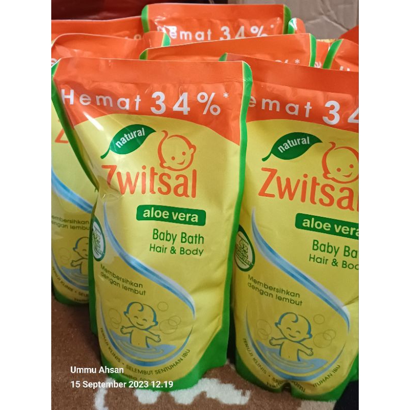 ZWITSAL Natural Baby Bath 2-in-1 Hair & Body Pouch Aloe Vera Pouch 600ml Zwitsal Baby Bath Antibacte