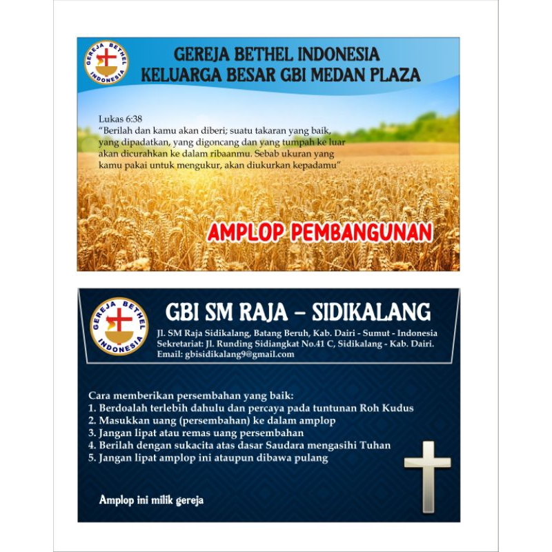 Amplop Gereja. Amplop Persembahan Gereja /Pembangunan Gereja