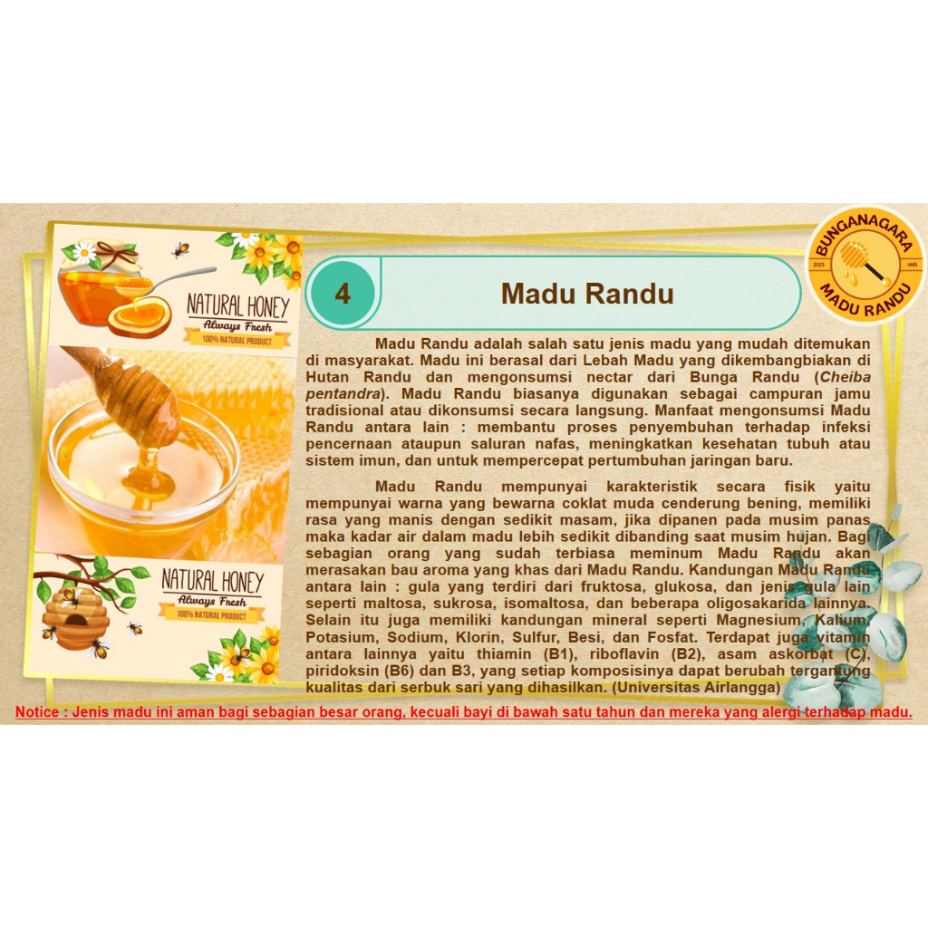 

MADU RANDU ASLI HUTAN ALAM INDONESIA 300 ML BUNGANAGARA PURE HONEY