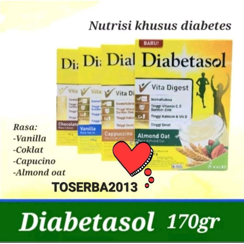 

DIABETASOL 170 GR SUSU DIABETES COKLAT/ VANILLA/ ALMOND/ CAPPUCINO