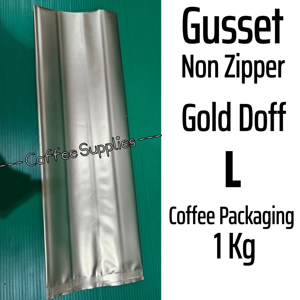Gusset Non Zipper L Gold Doff kemasan kopi 1kg coffee packaging 1000g kantong alu emas