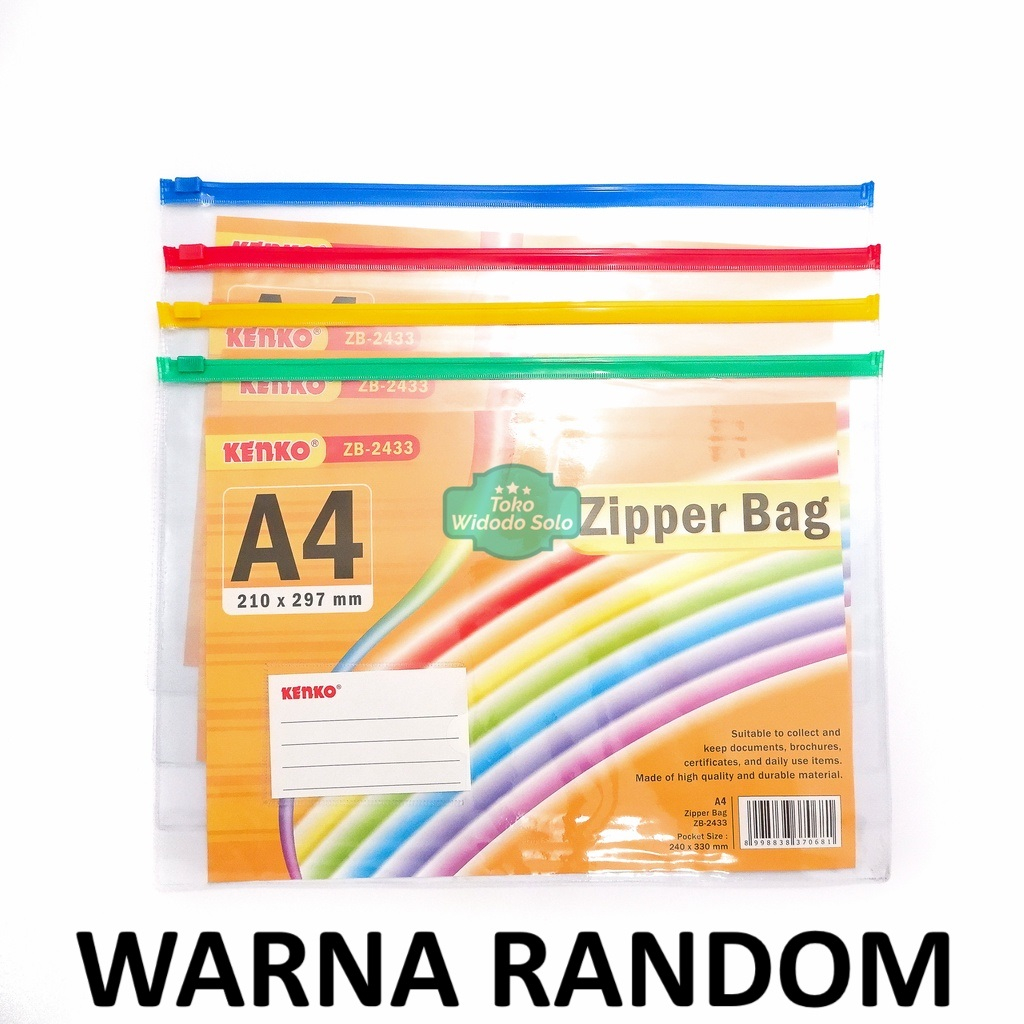 

Map Zipper Bag A4 Kenko ZB 2433 Bening Transparan 21x29,7cm Amplop Map Plastik - 1 Buah