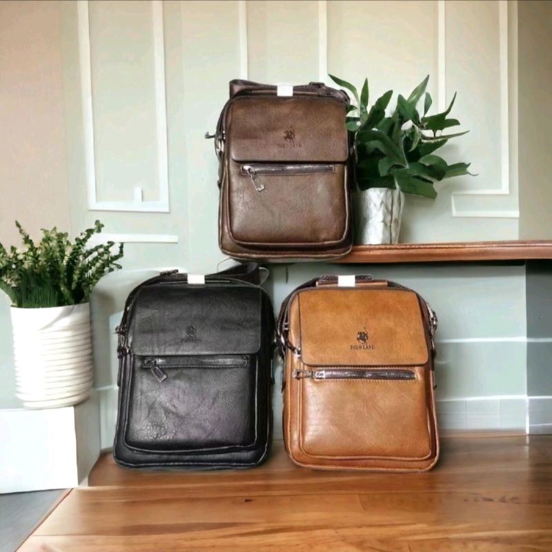 POLO LAND Tas Selempang Kulit PU Leather Pria Wanita Anti Air