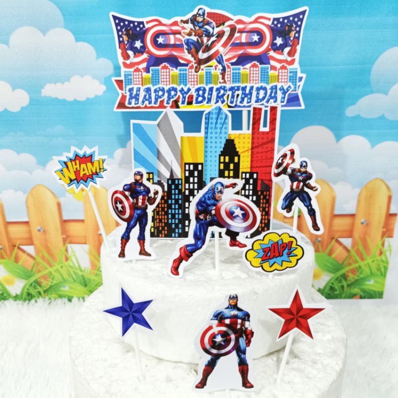 Cake topper CAPTAIN AMERICA/Topper kue Captain America/Hiasan kue Captain America XTRA