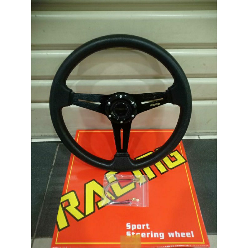 Stir Mobil Racing Momo Hitam - Setir Mobil Racing Momo Hitam 13inch Universal