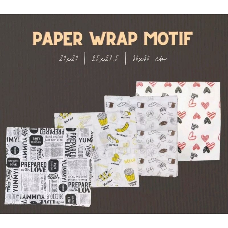 

kertas nasi motif 25×27,5 cm Paper wrap 100 pcs printing laminasi food grade burger kebab dragon pack koran roti yellow lecy love