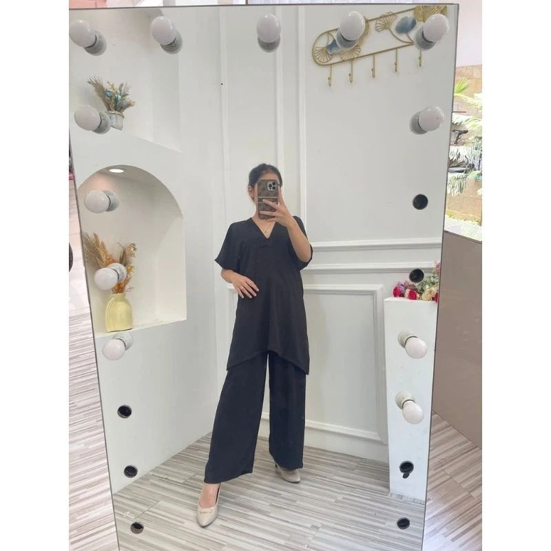 ONESET CAMELIA [ M L XL XXL ] Setelan Wanita Crinke Airflow Stelan Wanita Lengan Panjang Celana Kulo