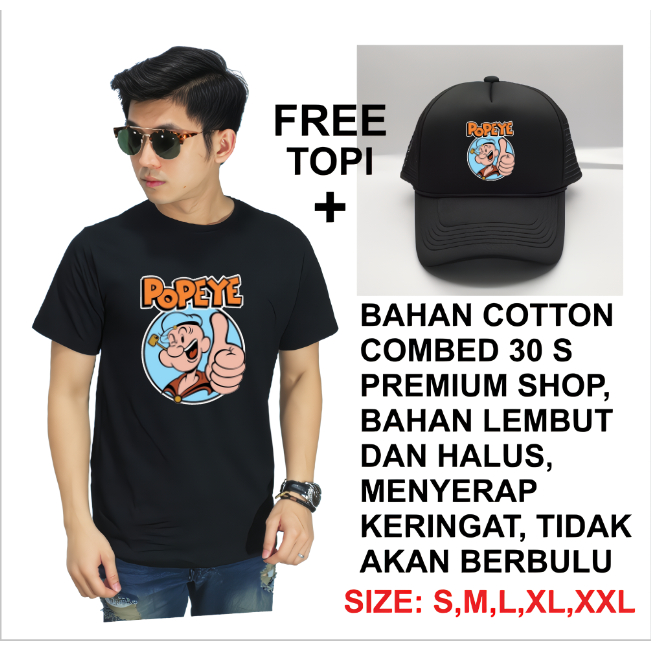 Kaos popeye + Free topi trucker premium