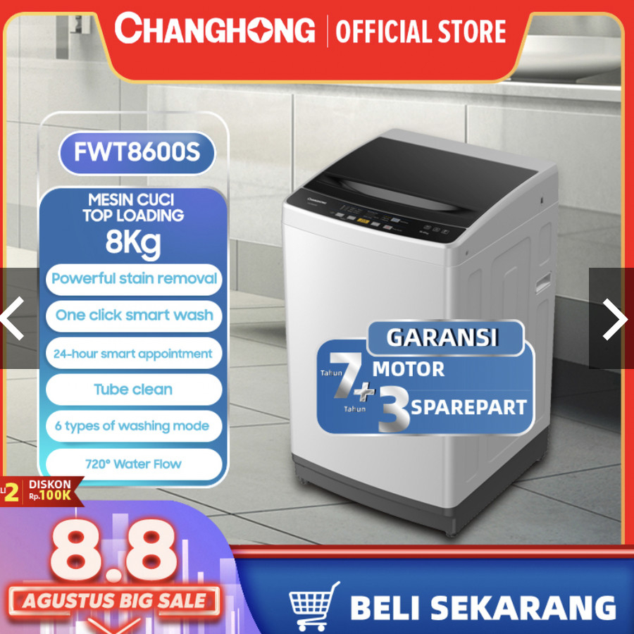 Changhong FWT8600S Mesin Cuci 1 Tabung Top Loading 8 kg FWT8600