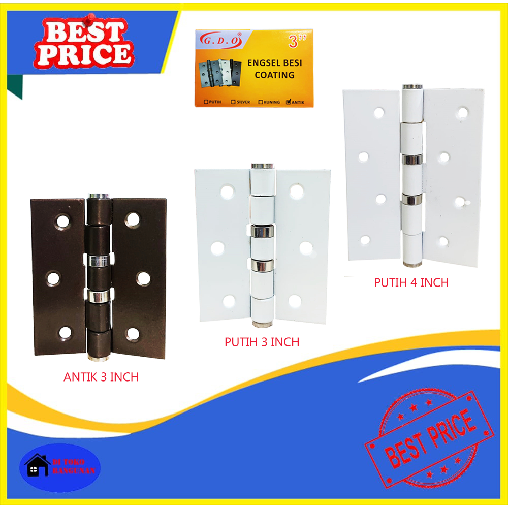 Engsel Pintu Jendela Tebal Besi Coating 3" 4" GDO Engsel Putih Coklat