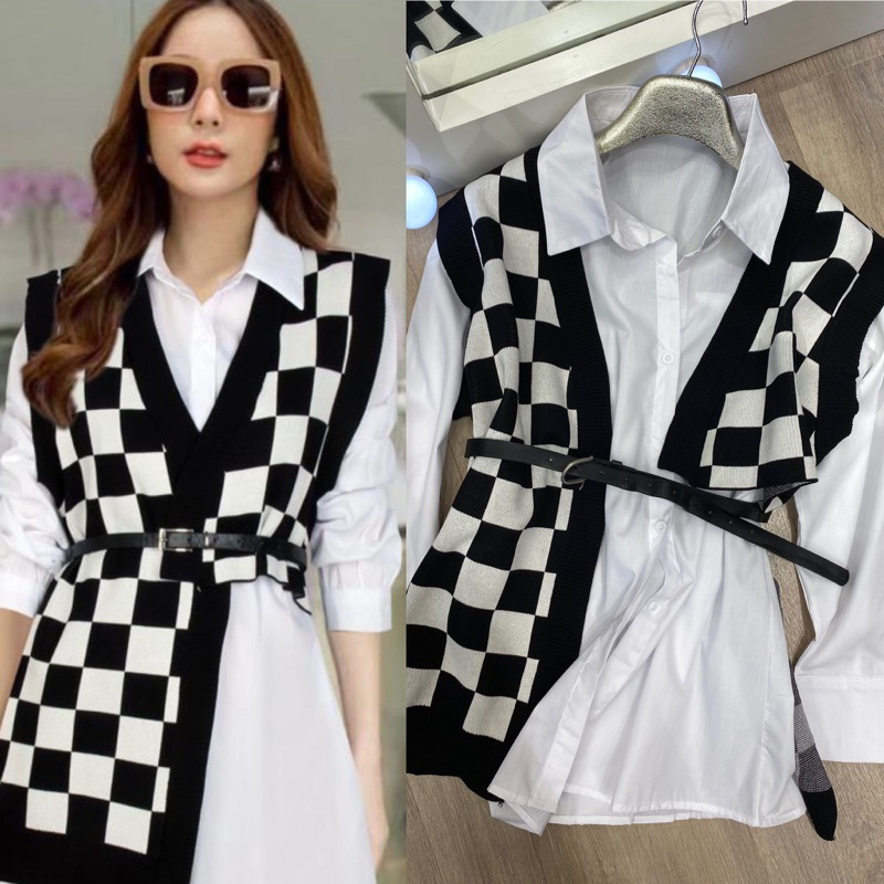 kemeja plus vest kotak