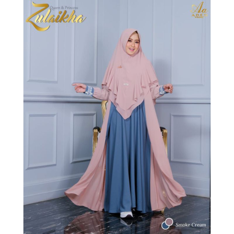 Zulaikha Series by. Aden Hijab | Gamis Zulaikha set Khimar Smoke Cream Busui Friendly