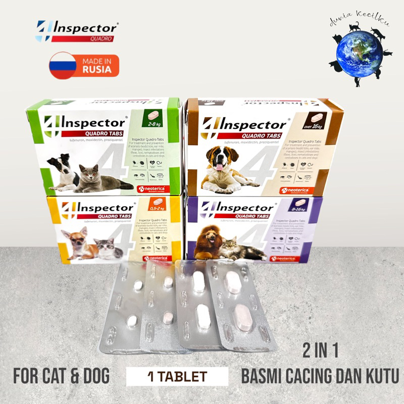 Inspector Quadro Obat Cacing & Obat Kutu 2 in 1 Untuk Kucing Anjing (1 TABLET)