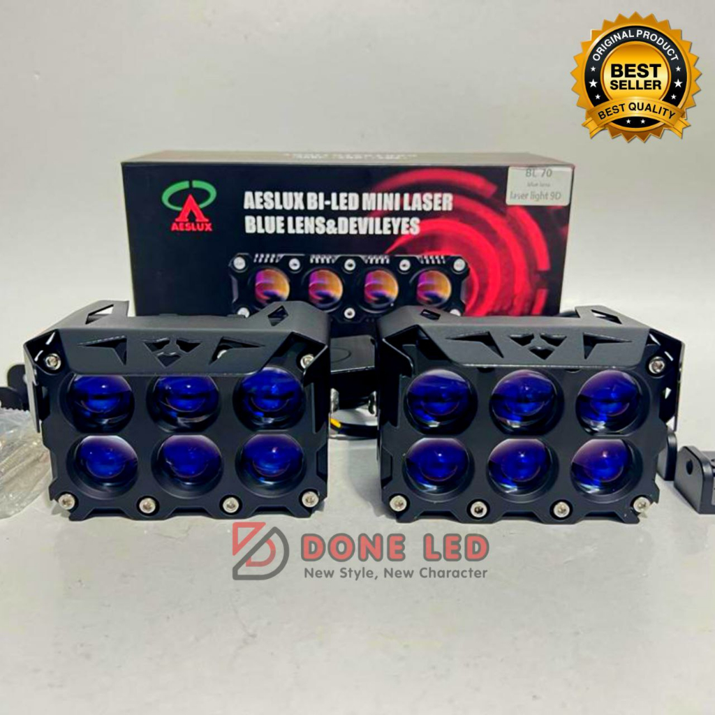 lampu sorot  SQL 6 mata AESLUX lensa blue lens 70 w putih kuning