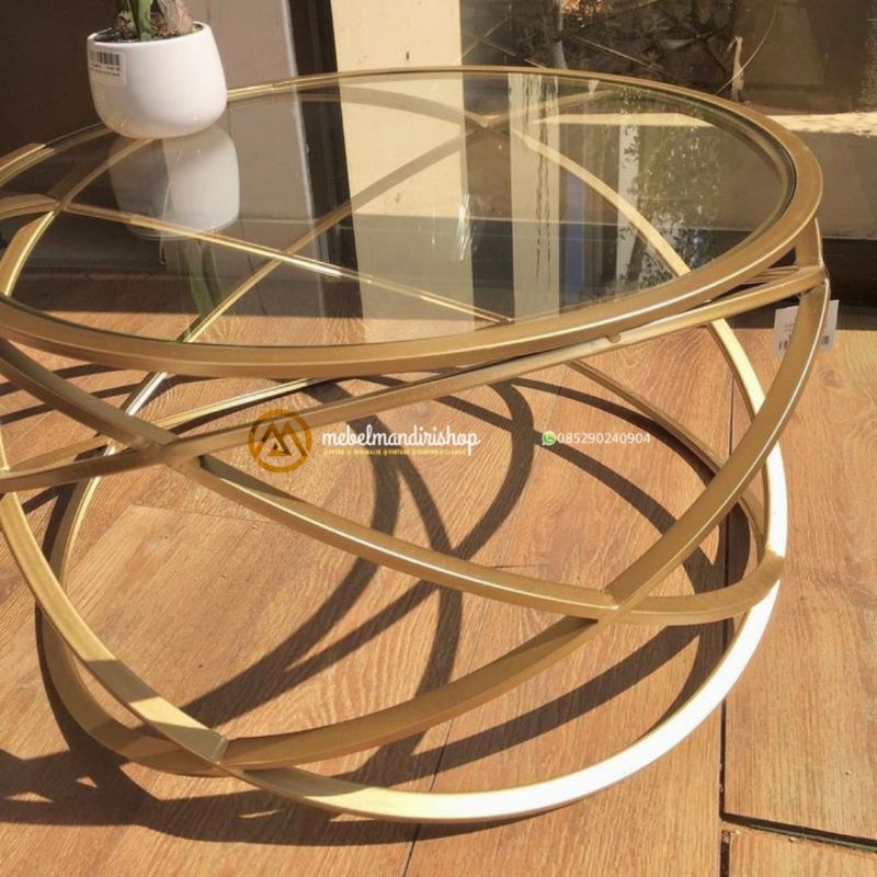 Coffee Table Besi,Meja Tamu Besi Bulat,Meja Tamu Kaca